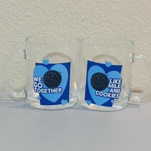 Oreo We Go Together Like Milk & Cookies 10 oz Clear Glass Mugs Cups Set of 2